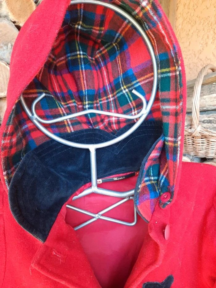 Manteau vintage rouge & écossais capuche amovible - photo numéro 2