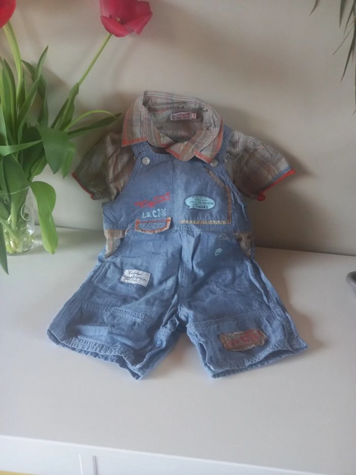 Salopette jeans + chemise assortie 24 mois - photo numéro 2