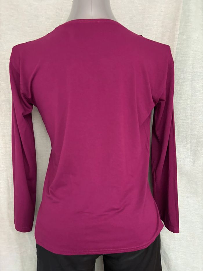 Beau t-shirt vintage manches longues broderie et sequins M/38 - photo numéro 3