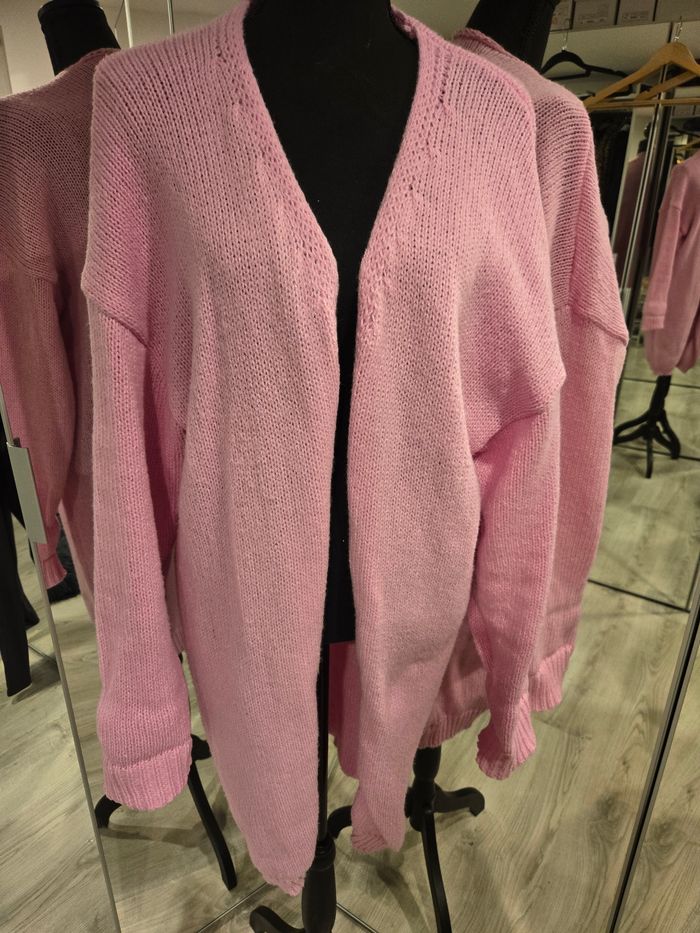 Gilet oversize ouvert et long rose T.44/46