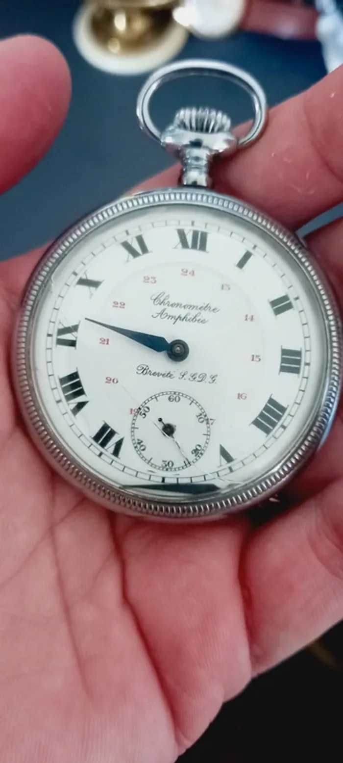 Montre à Gousset - Chronomètre Amphibie - Brevété S.G.D.G - Vintage - photo numéro 4