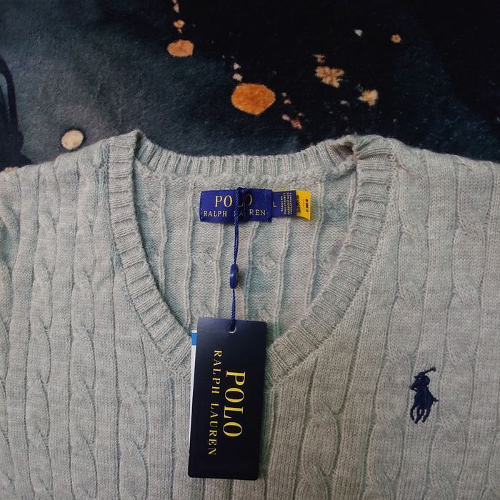 Pull col V Ralph Lauren Taille L - Gris - photo numéro 3