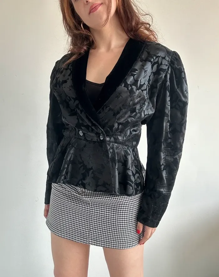 Veste vintage années 80 noire velours taille S - photo numéro 9