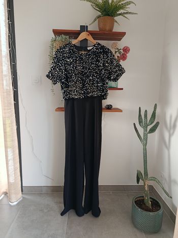 Combinaison femme noir et sequin argenté