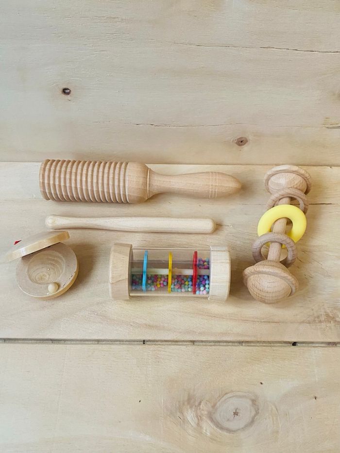 Lot de 4  instruments de musique sensoriels en bois – Montessori