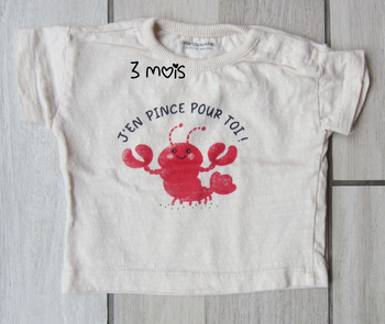 Tee shirt 3 mois "j'en pince pour toi"
