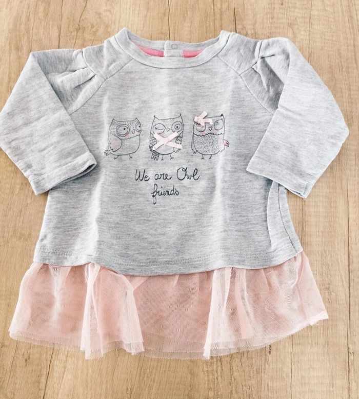 Pull tunique tulle fille gris taille 12 mois Tex