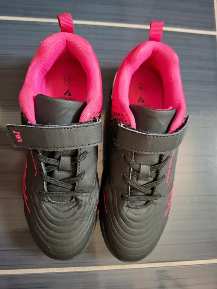Baskets Athlétisme p36 noir et rose lacets scratchs - photo numéro 2