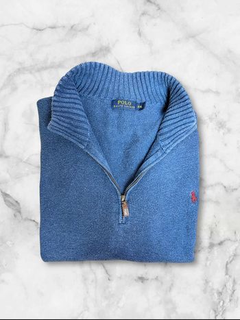 Pull col camionneur Ralph Lauren Polo 100% Coton Bleu XXL Vintage