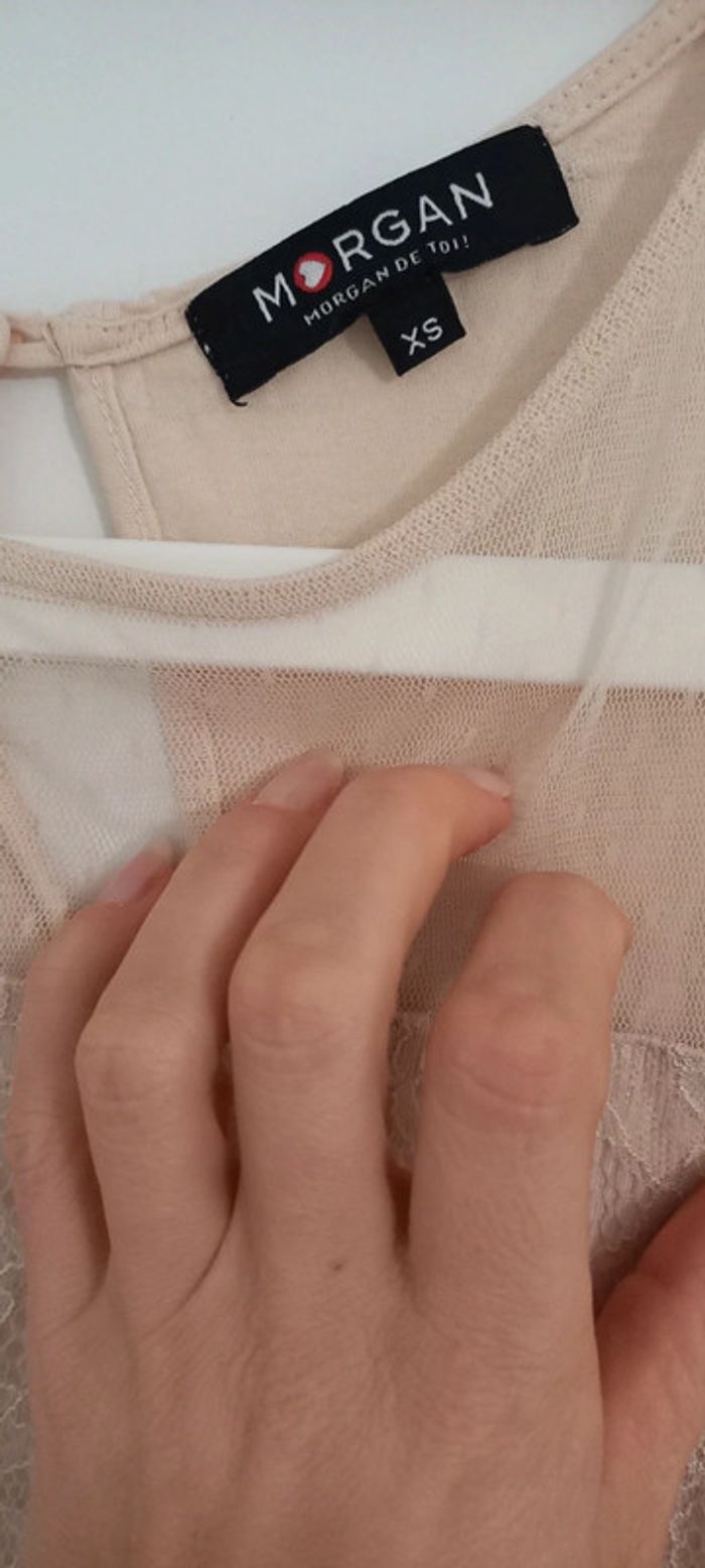 Top en dentelle beige rose poudrée - photo numéro 3