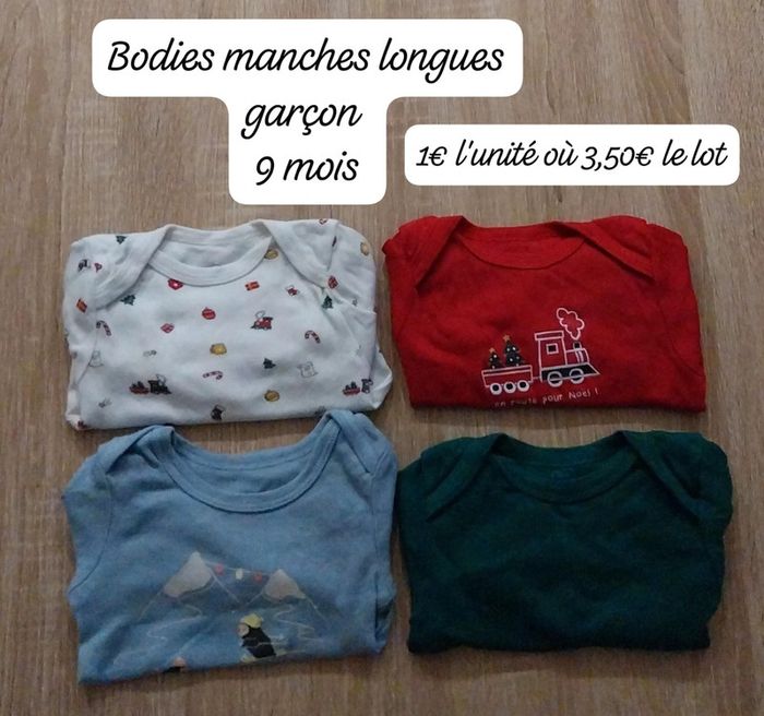 Bodies manches longues bébé garçon 9 mois