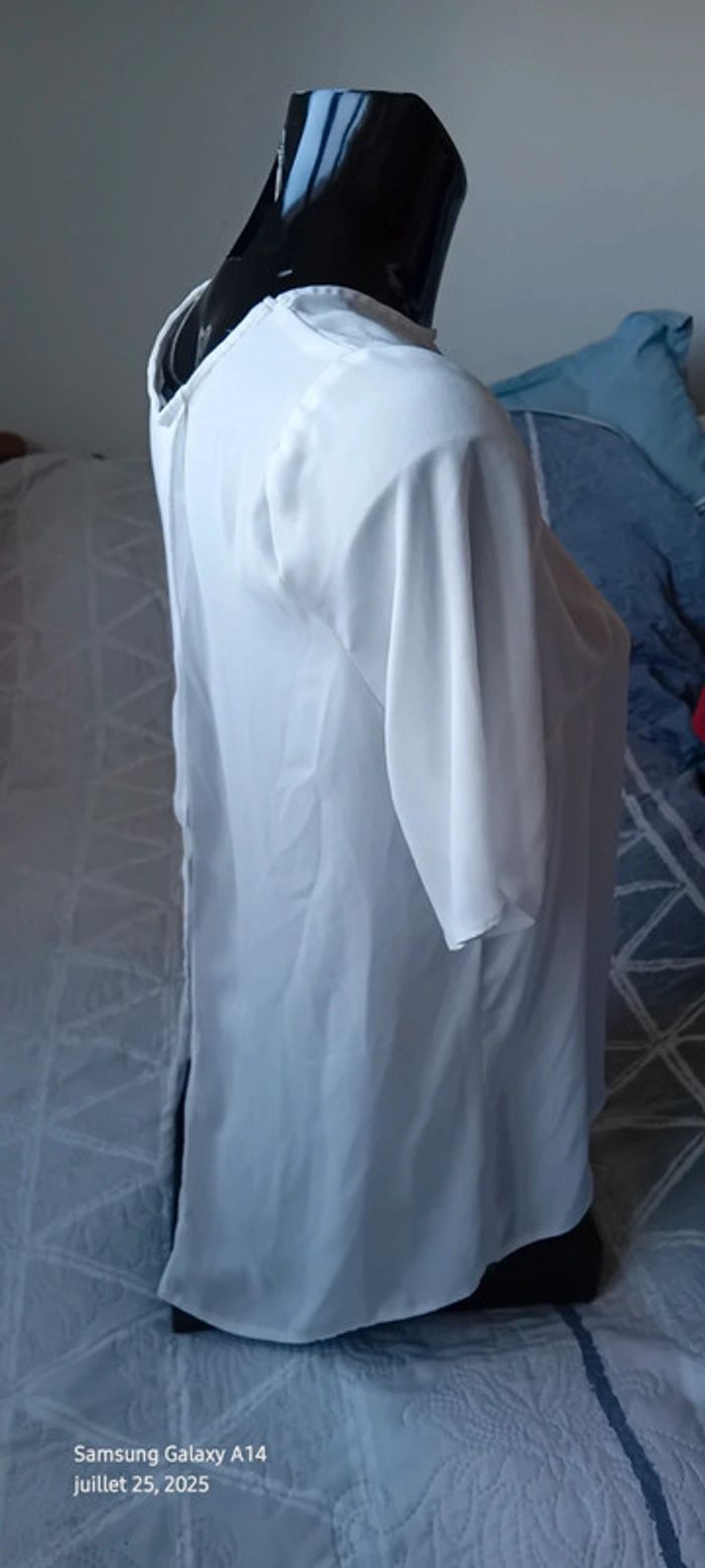 Blouse large en voile blanche dos ouvert femme M atmosphère - photo numéro 5