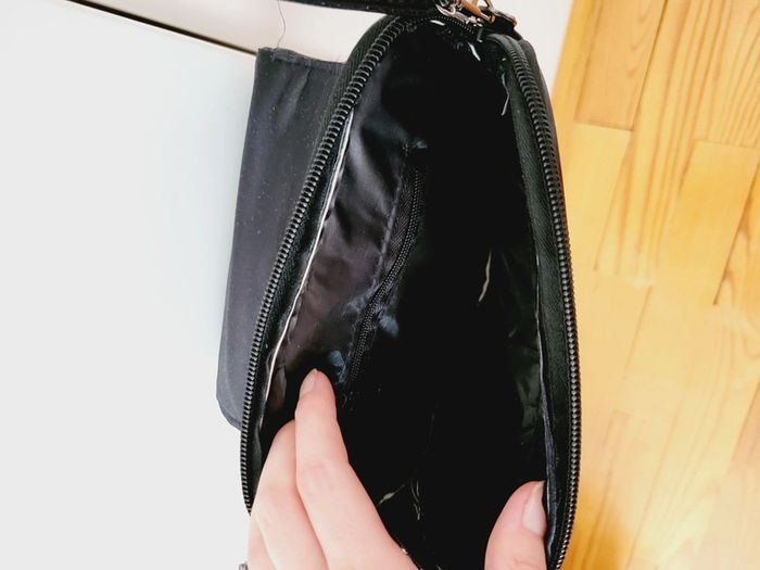 Sac à main bandoulière Cuir véritable peau agneau mouton vintage noir pochette réglable multipoches - photo numéro 9