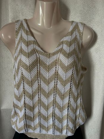 Pull débardeur tricot zig zag doré et blanc made in italy 38/40 