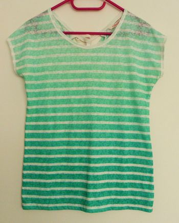 T shirt raye degrade de vert et blanc. Camaieu. Coton. Taille 38