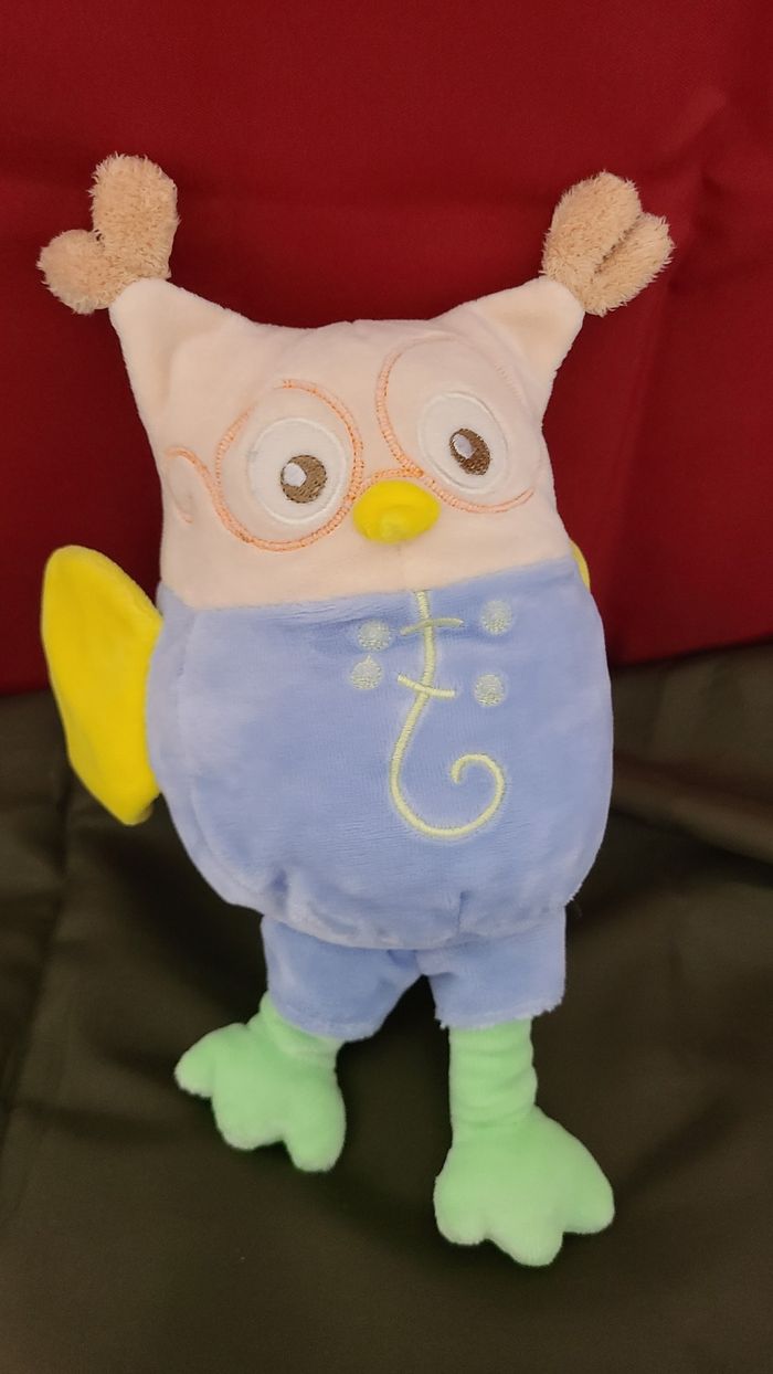 Peluche Doudou Hibou bleu beige jaune Nounours - photo numéro 4