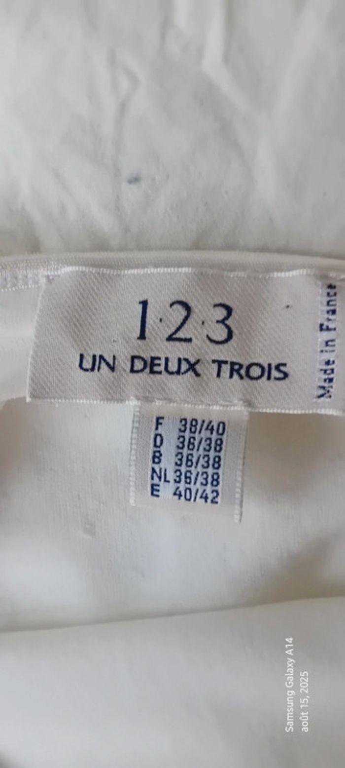 Haut court fines bretelles blanc dentelle ajourée avec rose femme 38 un deux trois - photo numéro 16
