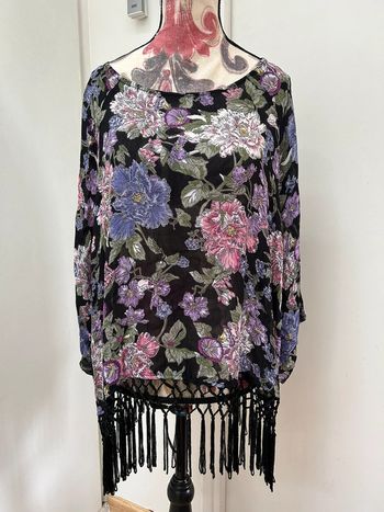 Blouse tunique à franges - taille 42 New look - violet  noir  XL