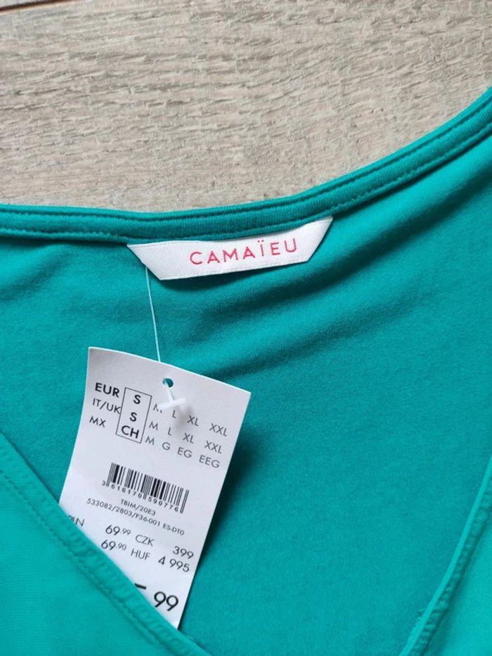 Blouse manches courtes turquoise col boutonné taille S Camaïeu neuve - photo numéro 6