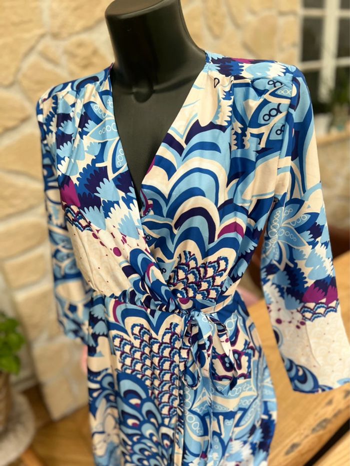 Robe satinée bleu et blanche longue bleu blanche taille M 38 - photo numéro 3