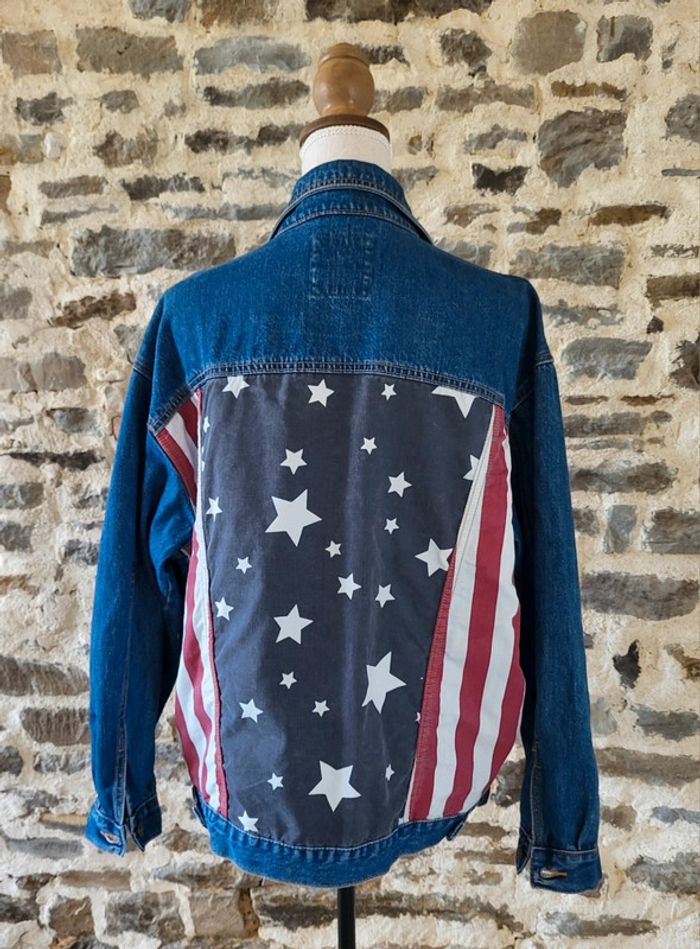 Veste en jean oversize motif drapeau américain au dos Pull&Bear Taille S ou 36