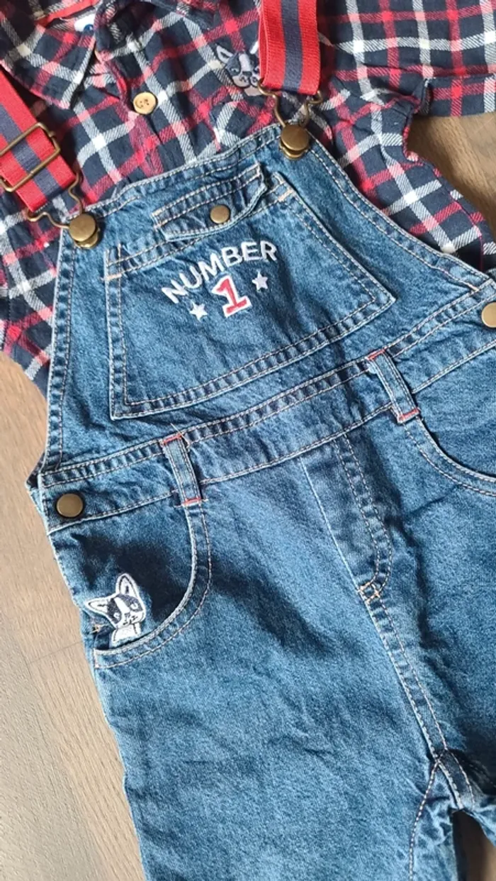 Ensemble salopette + chemise manches longues - photo numéro 4