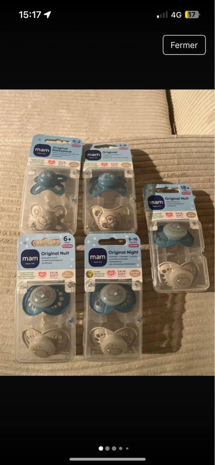 5  boîtes de tétines mam neuves