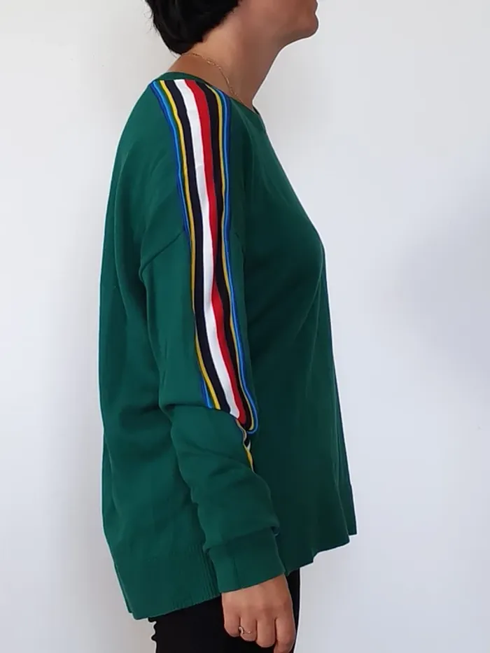 Pull Tommy Hilfiger vert XL – manches à bandes multicolores – unisexe - photo numéro 3