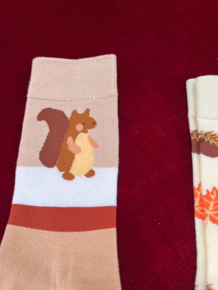 Chaussettes “Écureuil & Feuilles d’Automne” duo cosy et ludique - photo numéro 2
