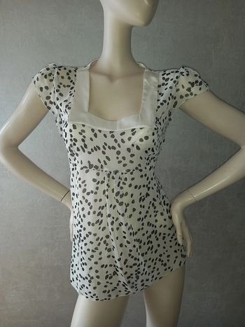 tee shirt blanc motifs noirs transparent taille 40