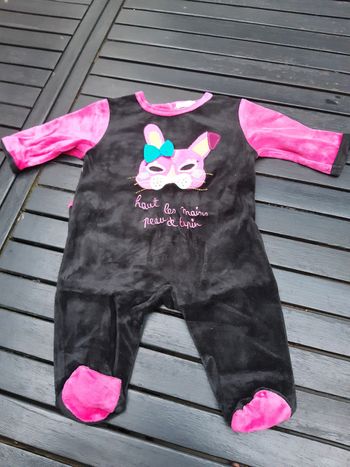 Pyjama bébé fille 3 mois DPAM lapin velours original noir rose neuf