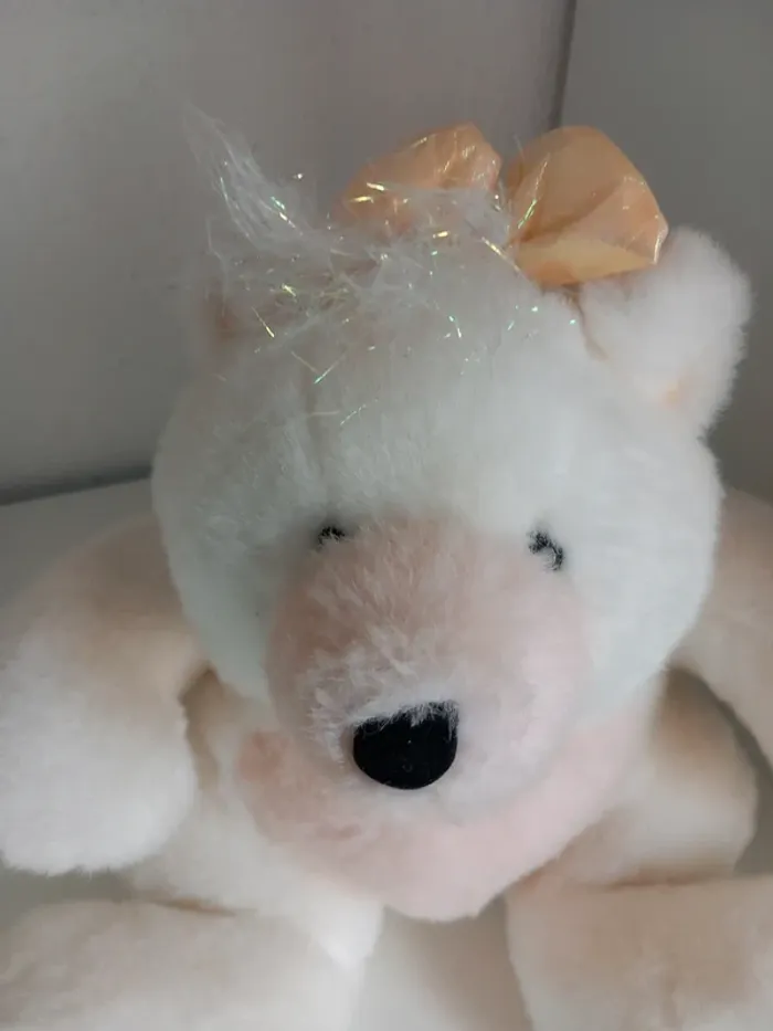 Peluche tickke bear Mattel 1993  blanc/rose mesure 30cm - photo numéro 4