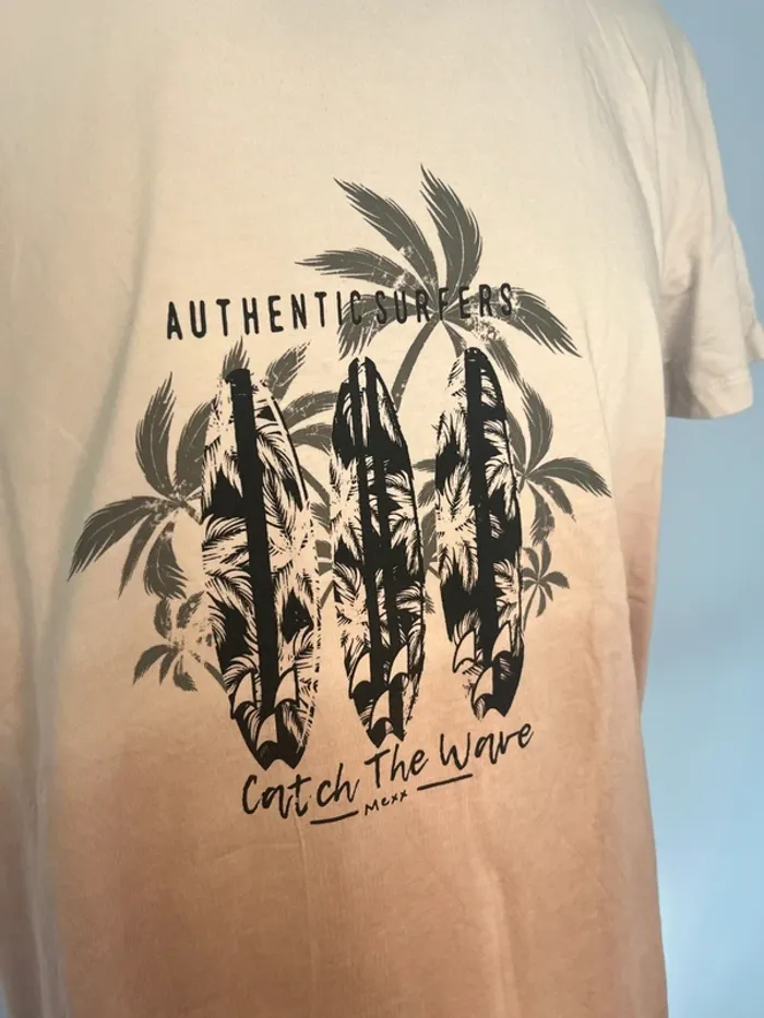 🌅 T-shirt manches courtes MEXX dégradé blanc/vieux rose – Taille M, imprimé surf tendance - photo numéro 2