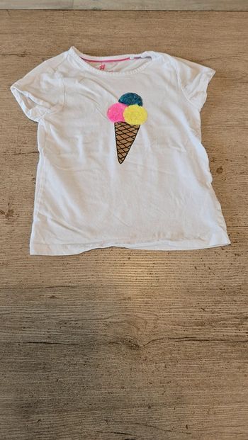 T shirt blanc à manches courtes avec cornet de glace en sequins, Lupilu, 3/4 ans, peu mis
