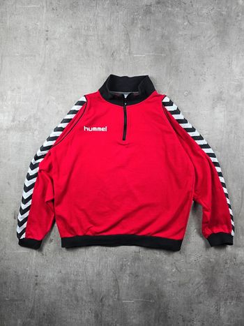 Sweat Hummel Rouge Vintage 90s col camioneur full zip Sportwear  Unisexe Chevron Rétro taille L