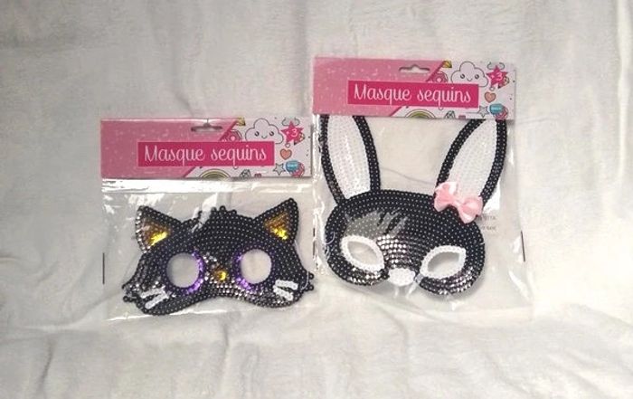 Lot de 2 masques sequins: lapin et chat noir ( vente unité possible voir annonce) - photo numéro 7