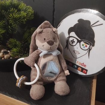 Doudou Castor Léon foulard bleu hochet miroir Noukie's Marron Fleur Miroir Rond