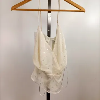 Débardeur chic blanc ivoire à pois brillants Vera & Lucy volanté fluide taille L neuf A1421