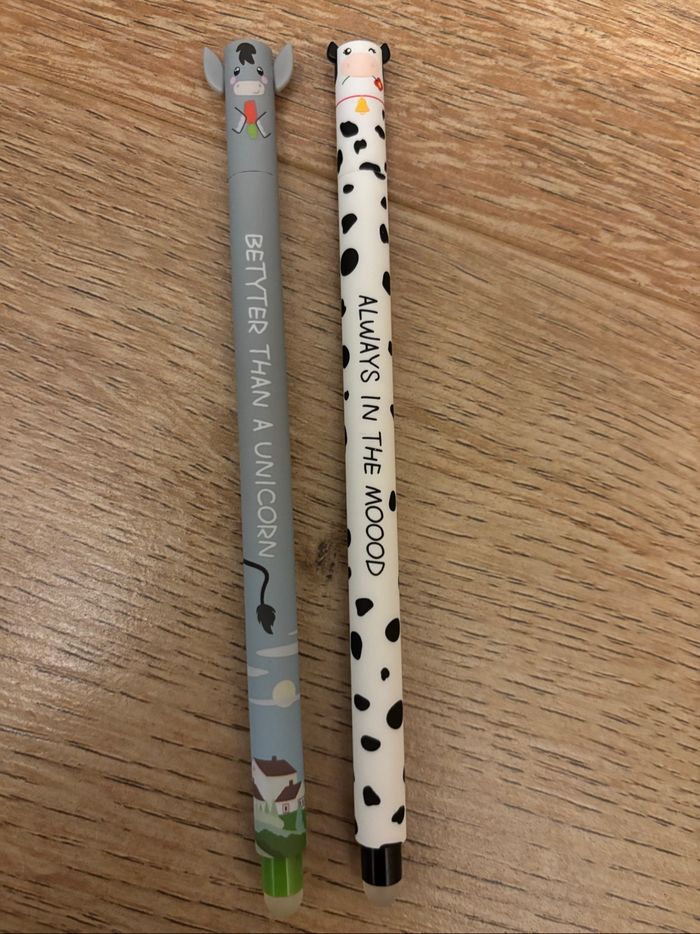 Lot de 2 stylos effaçables la ferme ( Farm ) âne et vache