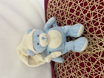 Peluche ours GIPSY bleu beige bonnet beige