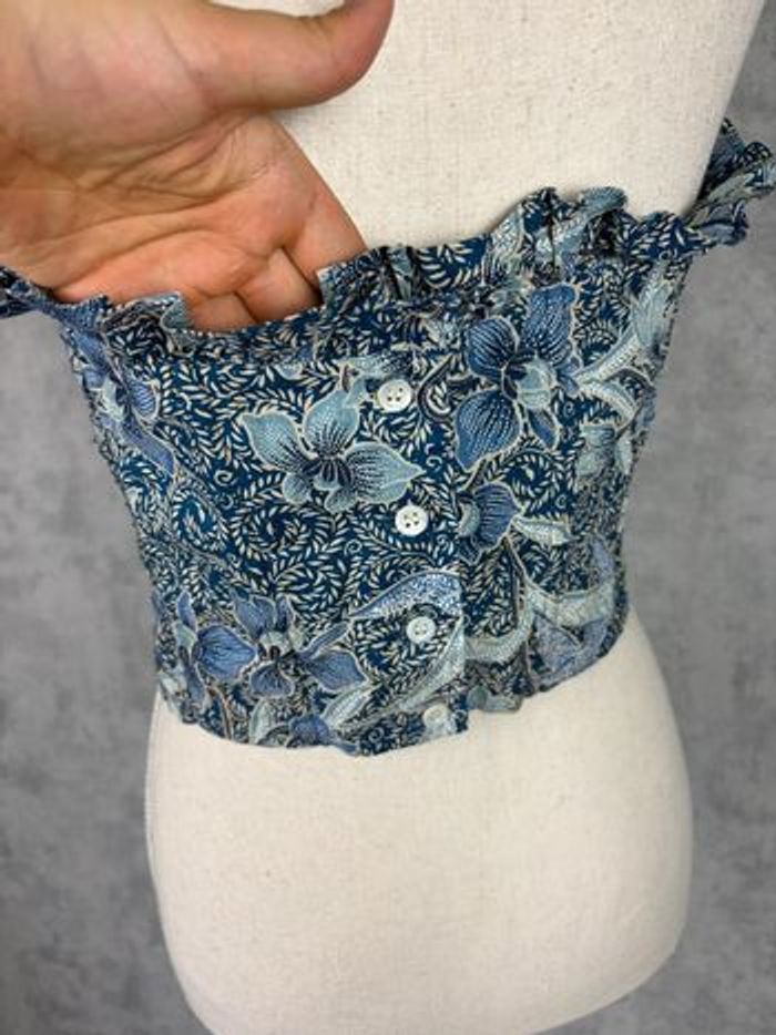 🌸 Top bustier à fleurs bleu Vintage Taille 38/M 🌸 - photo numéro 3