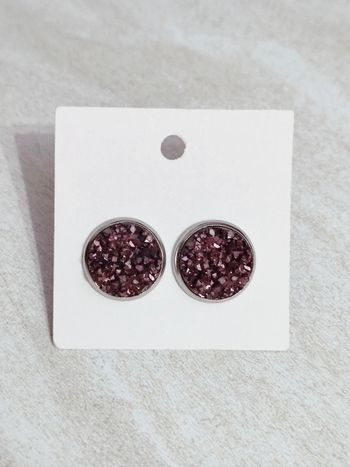 Boucles puces d'oreilles rond quartz marron inox 🇨🇵 Fabrication Artisanale - Ø 12mm
