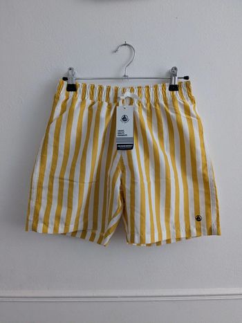 Short de bain rayé jaune et blanc 12 ans