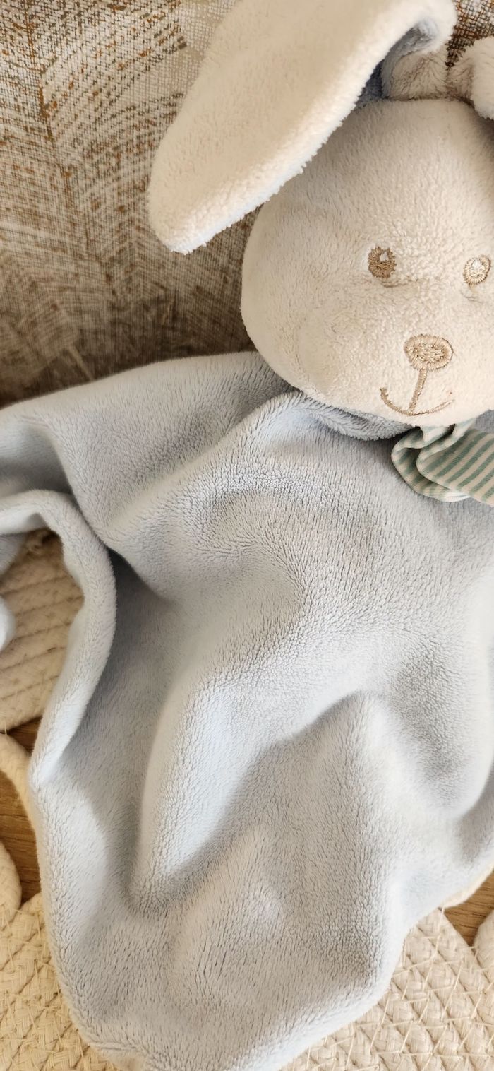 Doudou Lange Bébé Lapin bleu - photo numéro 3