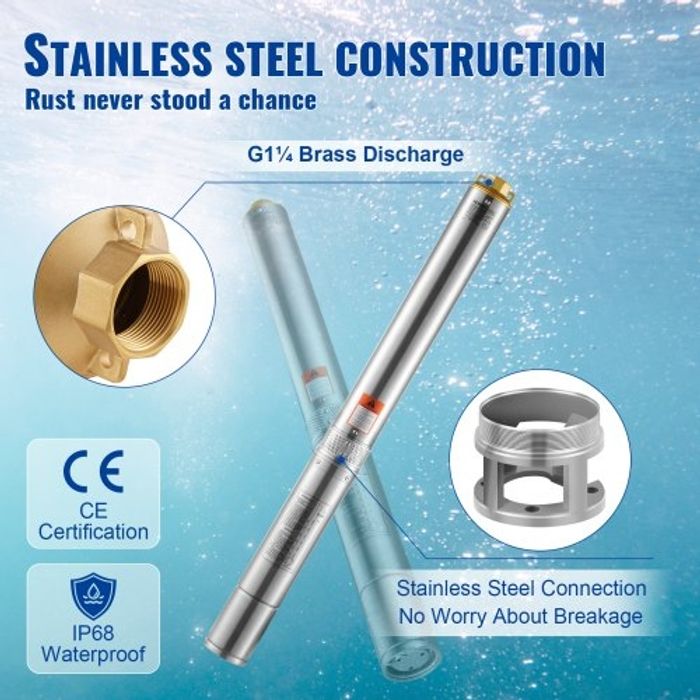 VEVOR Pompe Immergée pour Puits Profond, 1100 W, Pompe à Eau Acier Inoxydable, Débit 7,1 m³/h, 105 m, avec Cordon Électrique 19,4 m, Pompe Étanche IP68 pour Usage Domestique, Irrigation Industrielle - photo numéro 5