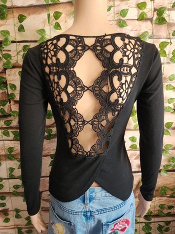 🌸T-shirt ML Noir Dos Dentelle Taille 36🌸