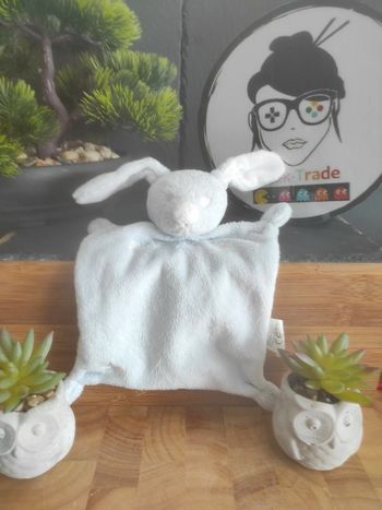 Doudou Knuffel Lapin Bleu Gris Grain De Blé Mouchoir Plat #geektradedoudou