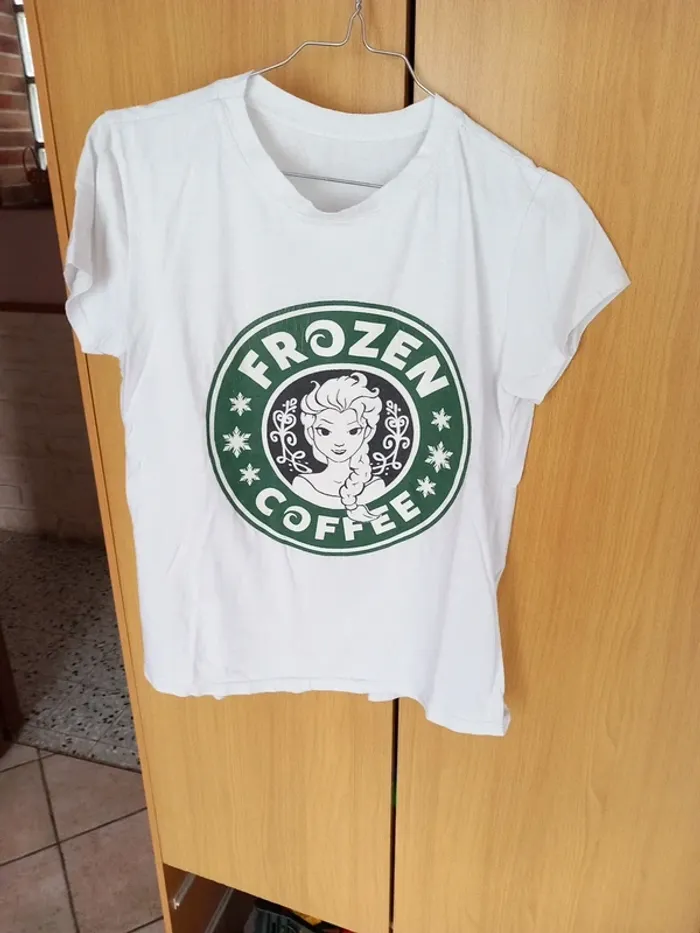 😔Tee-shirt coton elasthan T36 blanc Frozen Coffee