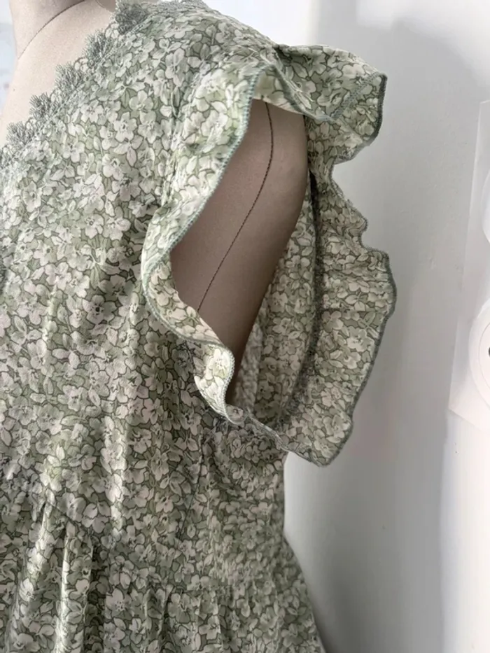 Robe verte à fleurs manches courtes - style bohème - photo numéro 3