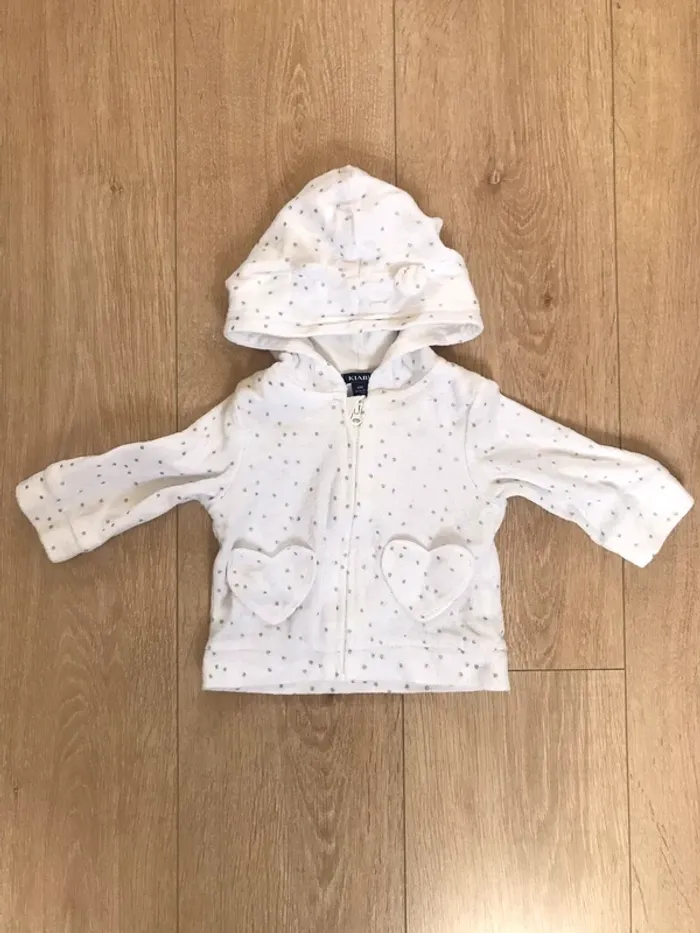 Gilet à capuche blanc à pois argenté 6 mois